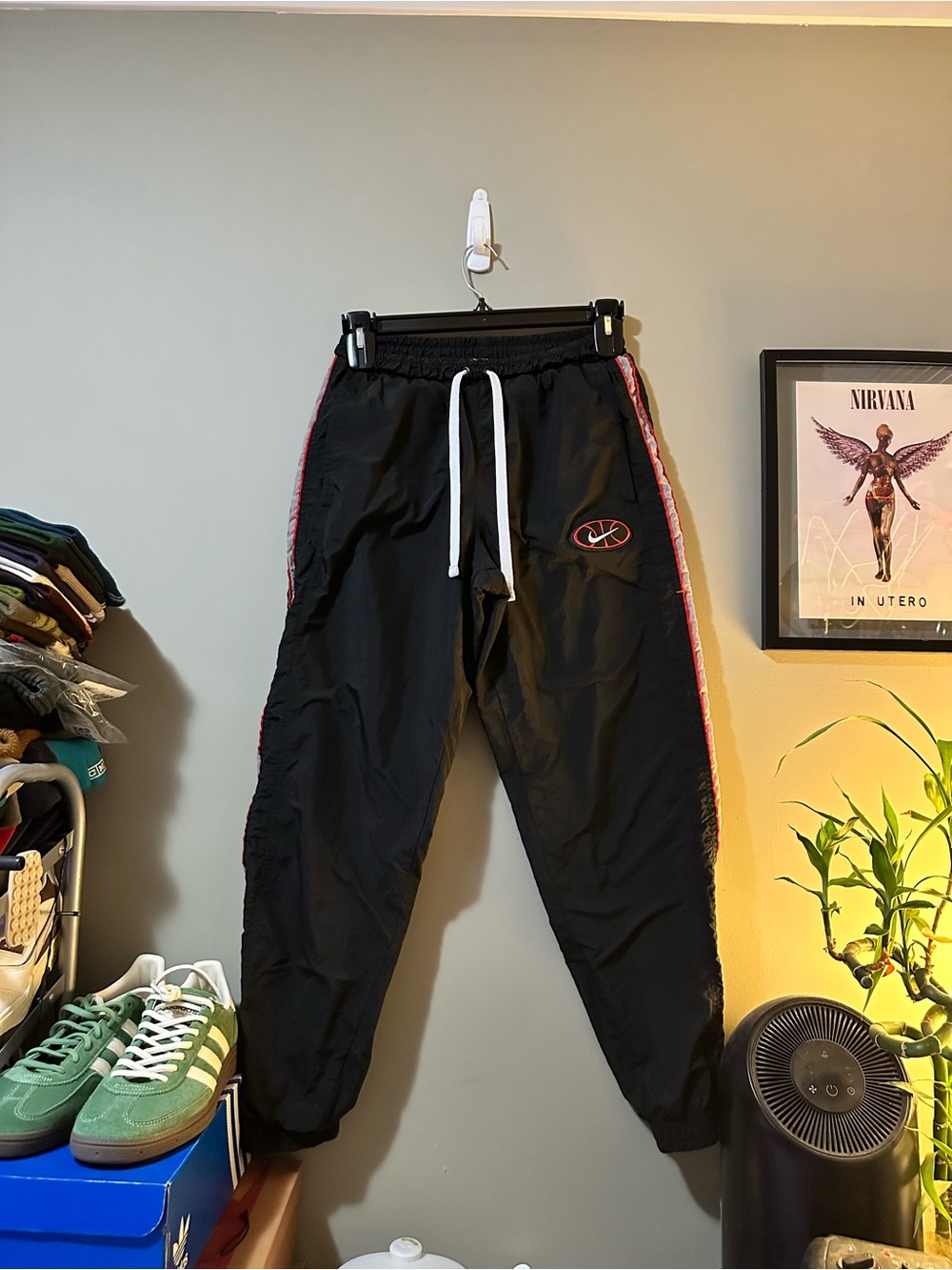 Nike Black Joggers with Red Side Stripe and White Drawcord